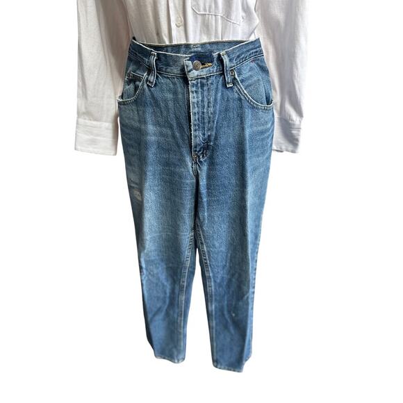 Vintage 90s Lee Jeans 33x30 Straight Leg Upcycled Distressed Mended Unisex Denim - Picture 2 of 9